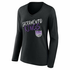 Black Sacramento Kings Women's Hustle Custom Long Sleeve V-Neck T-Shirt | NBA
