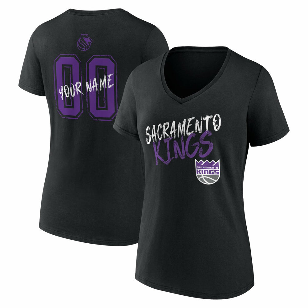 Black Sacramento Kings Women's Hustle Custom V-Neck T-Shirt | NBA