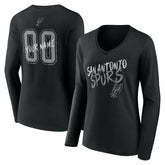Black San Antonio Spurs Women's Hustle Custom Long Sleeve V-Neck T-Shirt | NBA