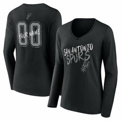 Black San Antonio Spurs Women's Hustle Custom Long Sleeve V-Neck T-Shirt | NBA