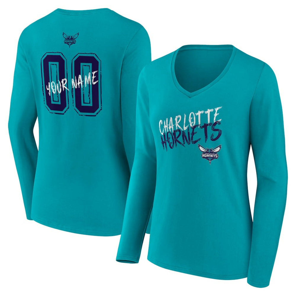 Teal Charlotte Hornets Women's Hustle Custom Long Sleeve V-Neck T-Shirt | NBA