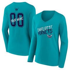 Teal Charlotte Hornets Women's Hustle Custom Long Sleeve V-Neck T-Shirt | NBA