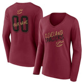 Wine Cleveland Cavaliers Women's Hustle Custom Long Sleeve V-Neck T-Shirt sale | NBA