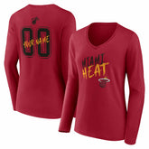Red Miami Heat Women's Hustle Custom Long Sleeve V-Neck T-Shirt | NBA