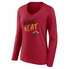 Red Miami Heat Women's Hustle Custom Long Sleeve V-Neck T-Shirt | NBA
