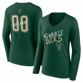 Hunter Green Milwaukee Bucks Women's Hustle Custom Long Sleeve V-Neck T-Shirt | NBA