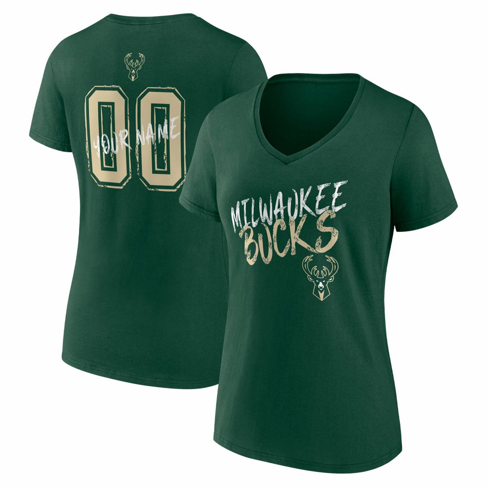 Hunter Green Milwaukee Bucks Women's Hustle Custom V-Neck T-Shirt | NBA