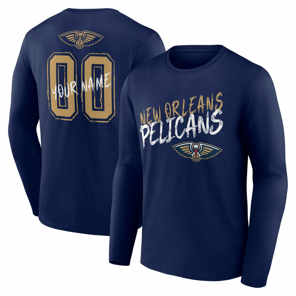 Navy New Orleans Pelicans Hustle Custom Long Sleeve T-Shirt | NBA