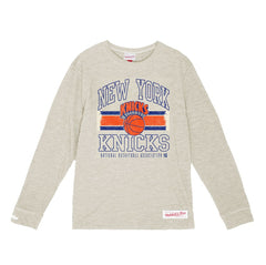 Cream New York Knicks Striped Logo Lockup Premium T-Shirt | NBA