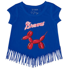 Atlanta Braves Tiny Turnip Girls Youth Balloon Dog Fringe T-Shirt - MLB T-shirts