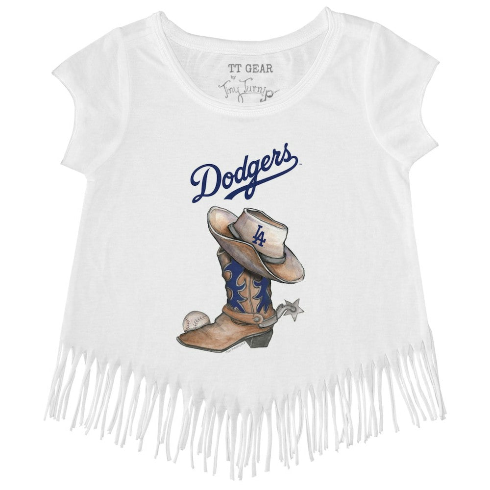 Los Angeles Dodgers Tiny Turnip Girls Youth Cowboy Boot Fringe T-Shirt - MLB T-shirts