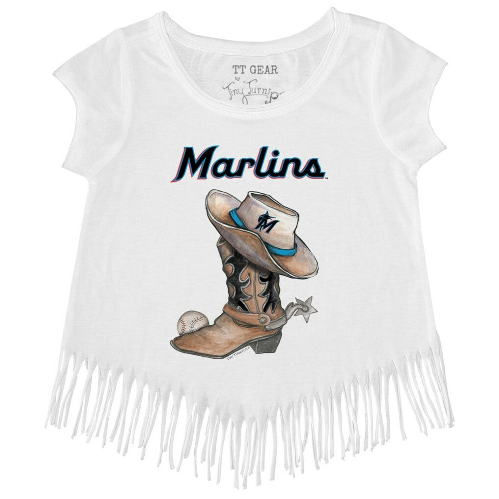 Miami Marlins Tiny Turnip Girls Youth Cowboy Boot Fringe T-Shirt - MLB T-shirts