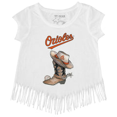 Baltimore Orioles Tiny Turnip Girls Youth Cowboy Boot Fringe T-Shirt - MLB T-shirts