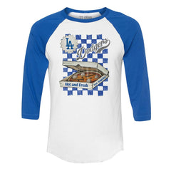 Los Angeles Dodgers Tiny Turnip Women's Pizza 3/4-Sleeve Raglan Baseball T-Shirt - MLB T-shirts