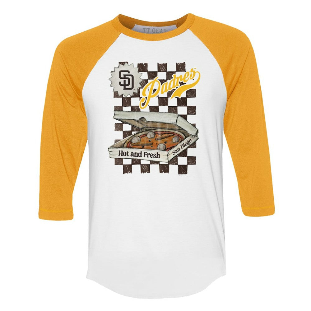 San Diego Padres Tiny Turnip Women's Pizza 3/4-Sleeve Raglan Baseball T-Shirt - MLB T-shirts