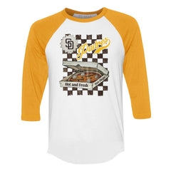 San Diego Padres Tiny Turnip Women's Pizza 3/4-Sleeve Raglan Baseball T-Shirt - MLB T-shirts