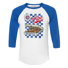 Chicago Cubs Tiny Turnip Women's Pizza 3/4-Sleeve Raglan Baseball T-Shirt - MLB T-shirts
