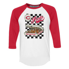 Cincinnati Reds Tiny Turnip Women's Pizza 3/4-Sleeve Raglan Baseball T-Shirt - MLB T-shirts