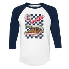 Cleveland Guardians Tiny Turnip Women's Pizza 3/4-Sleeve Raglan Baseball T-Shirt - MLB T-shirts