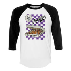 Colorado Rockies Tiny Turnip Women's Pizza 3/4-Sleeve Raglan Baseball T-Shirt - MLB T-shirts