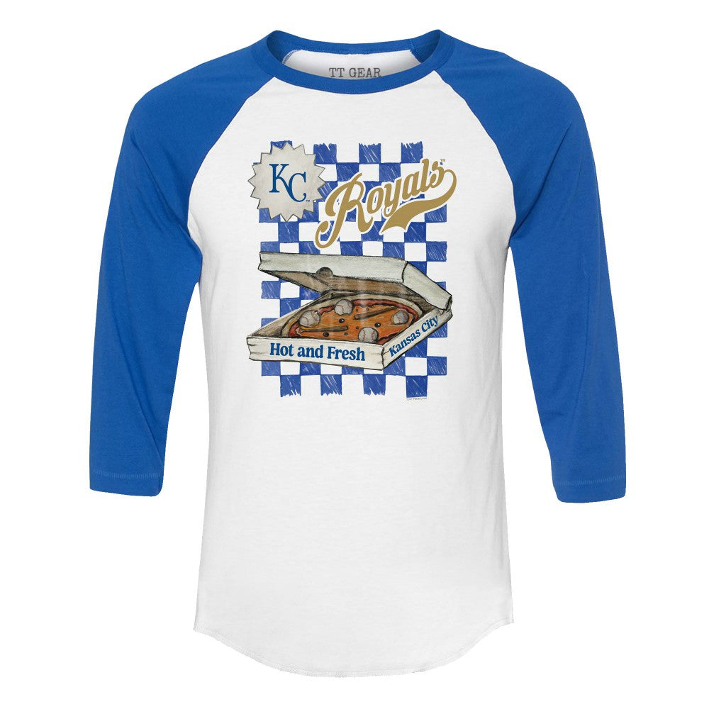 Kansas City Royals Tiny Turnip Women's Pizza 3/4-Sleeve Raglan Baseball T-Shirt - MLB T-shirts
