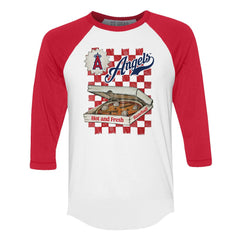 Los Angeles Angels Tiny Turnip Women's Pizza 3/4-Sleeve Raglan Baseball T-Shirt - MLB T-shirts