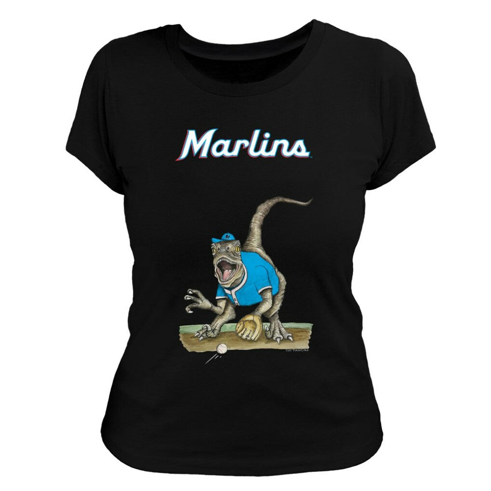 Miami Marlins Tiny Turnip Women's Velociraptor T-Shirt - MLB T-shirts