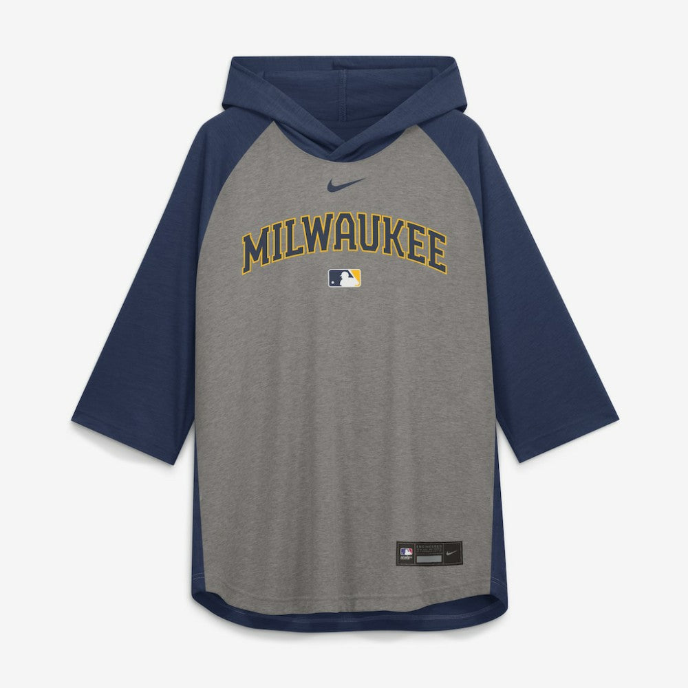 Milwaukee Brewers Nike Authentic Collection Flux Dri-FIT Raglan 3/4-Sleeve Hooded T-Shirt - MLB T-shirts