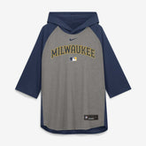 Milwaukee Brewers Nike Authentic Collection Flux Dri-FIT Raglan 3/4-Sleeve Hooded T-Shirt - MLB T-shirts