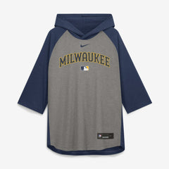 Milwaukee Brewers Nike Authentic Collection Flux Dri-FIT Raglan 3/4-Sleeve Hooded T-Shirt - MLB T-shirts