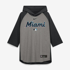 Miami Marlins Nike Authentic Collection Flux Dri-FIT Raglan 3/4-Sleeve Hooded T-Shirt - MLB T-shirts