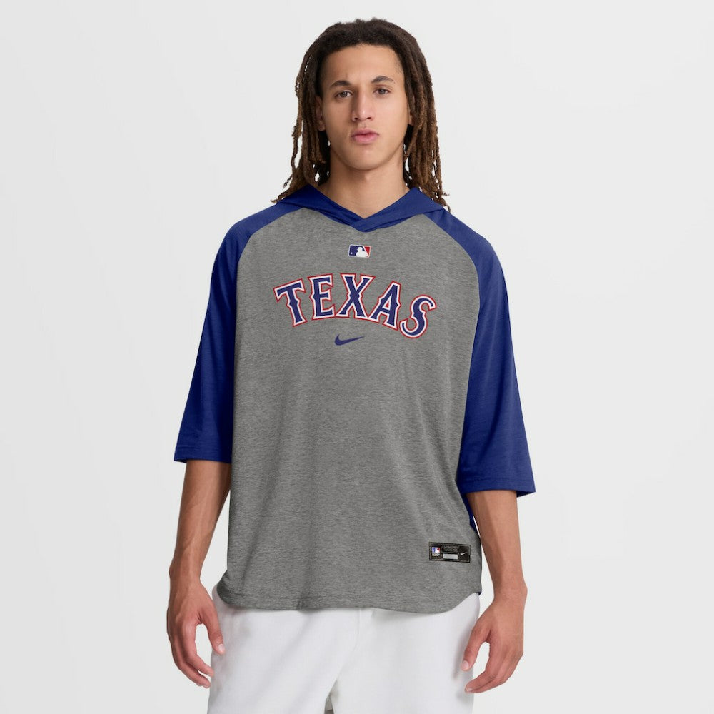 Texas Rangers Nike Authentic Collection Flux Dri-FIT Raglan 3/4-Sleeve Hooded T-Shirt - MLB T-shirts