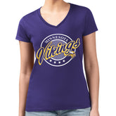 Minnesota Vikings G-III 4Her by Carl Banks Women's Super-Slim Fit Lightweight Pinstripe Circle V-Neck T-Shirt | NFL Sale