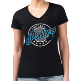 Carolina Panthers G-III 4Her by Carl Banks Women's Super-Slim Fit Lightweight Pinstripe Circle V-Neck T-Shirt | NFL New