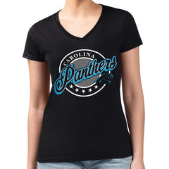 Carolina Panthers G-III 4Her by Carl Banks Women's Super-Slim Fit Lightweight Pinstripe Circle V-Neck T-Shirt | NFL New