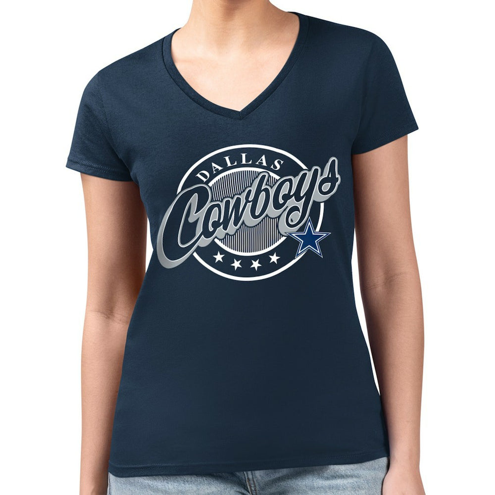 Dallas Cowboys G-III 4Her by Carl Banks Women's Super-Slim Fit Lightweight Pinstripe Circle V-Neck T-Shirt | NFL Online