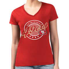 San Francisco 49ers G-III 4Her by Carl Banks Women's Super-Slim Fit Lightweight Pinstripe Circle V-Neck T-Shirt | NFL Sale