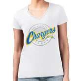 Los Angeles Chargers G-III 4Her by Carl Banks Women's Super-Slim Fit Lightweight Pinstripe Circle V-Neck T-Shirt | NFL Discount