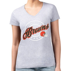 Cleveland Browns G-III 4Her by Carl Banks Women's Super-Slim Fit Lightweight Pinstripe Circle V-Neck T-Shirt | NFL US