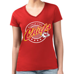 Kansas City Chiefs G-III 4Her by Carl Banks Women's Super-Slim Fit Lightweight Pinstripe Circle V-Neck T-Shirt | NFL Online
