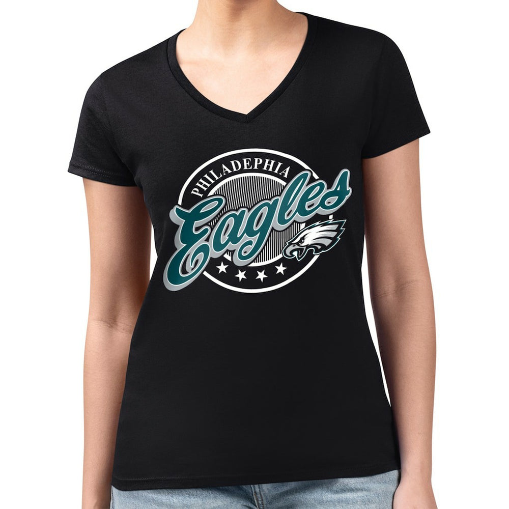 Philadelphia Eagles G-III 4Her by Carl Banks Women's Super-Slim Fit Lightweight Pinstripe Circle V-Neck T-Shirt | NFL Sale