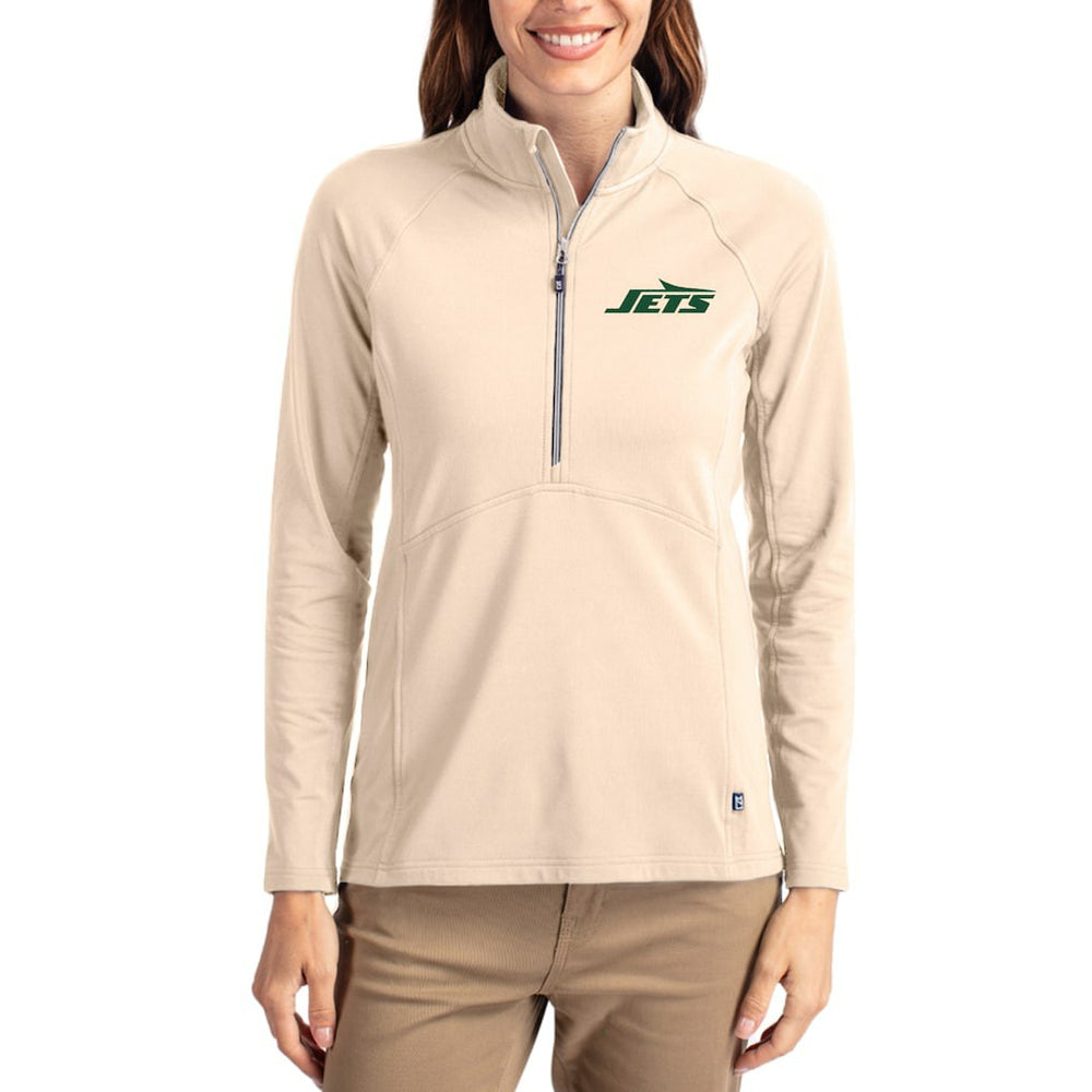 New York Jets Cutter & Buck Women's Adapt Eco Knit Stretch Recycled Raglan Half-Zip Pullover | NFL US