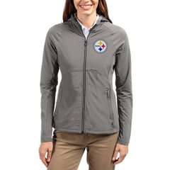 Pittsburgh Steelers Cutter & Buck Women's Adapt Eco Knit Hybrid Recycled Raglan Full-Zip Hoodie Jacket | NFL Outlet