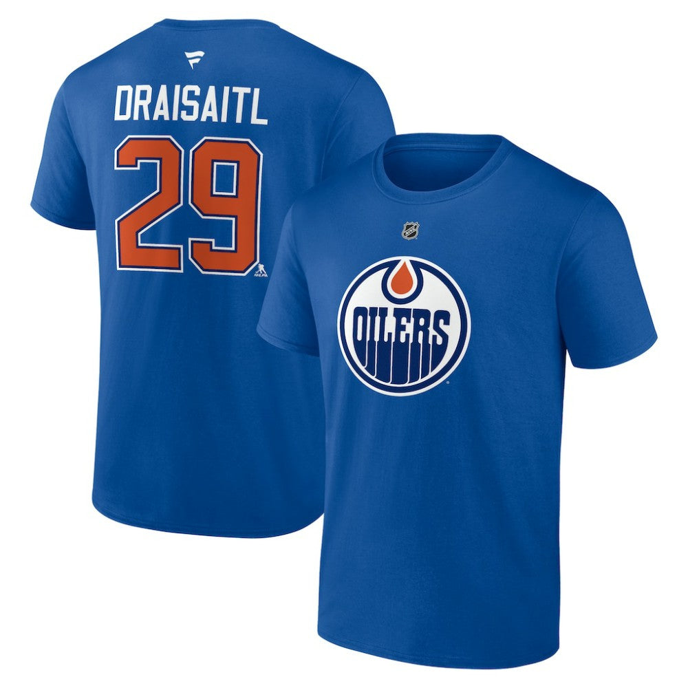 Leon Draisaitl Edmonton Oilers Fanatics Authentic Stack Name & Number T-Shirt - NHL T-shirts