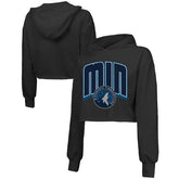 Black Minnesota Timberwolves Majestic Threads Women's Tri-Blend Cropped Pullover Hoodie | NBA