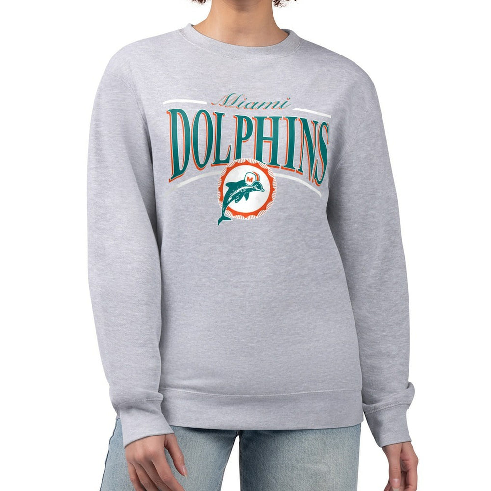 Miami Dolphins Starter Women's Throwback Arch Stripe Fleece Pullover Sweatshirt | NFL US