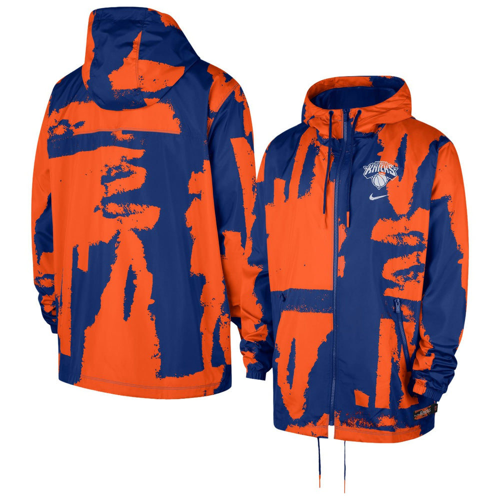 Blue/Orange New York Knicks Courtside Club Premium Woven Full-Zip Hooded Jacket | NBA