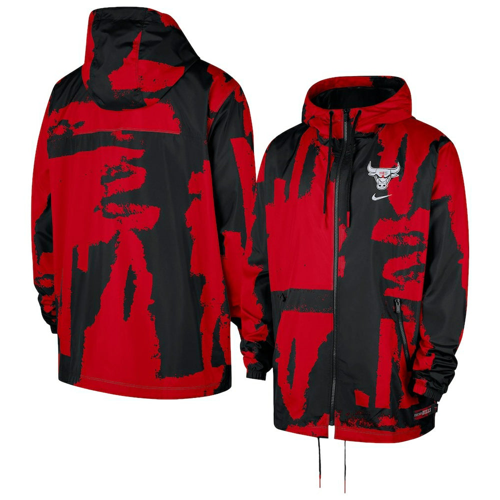 Black/Red Chicago Bulls Courtside Club Premium Woven Full-Zip Hooded Jacket | NBA
