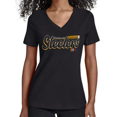 Pittsburgh Steelers Starter Women's Groovy Script V-Neck T-Shirt | NFL US