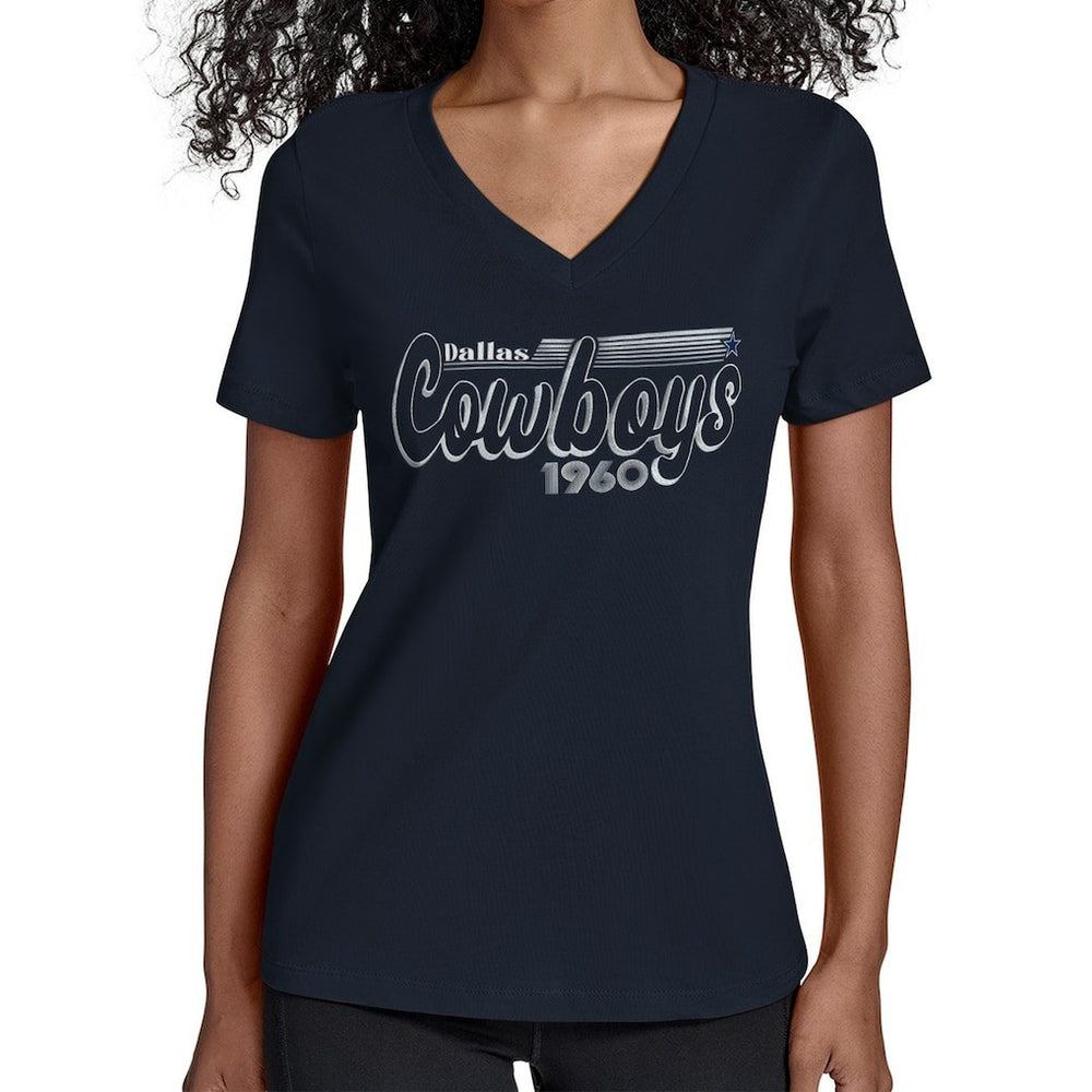 Dallas Cowboys Starter Women's Groovy Script V-Neck T-Shirt | NFL New